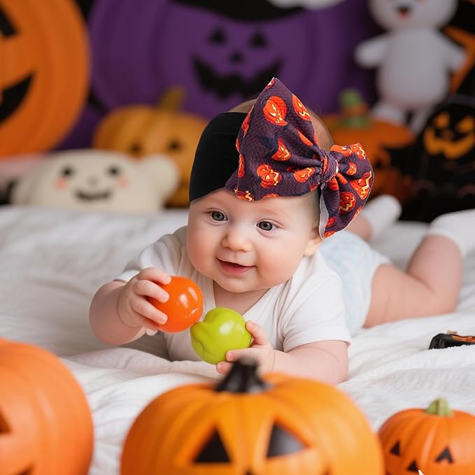 Halloween Baby Headbands 3 Pcs Nylon Headbands with Bows for Baby Girl for Newborns, Infants, Toddlers Halloween Outfit