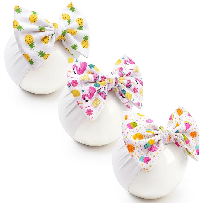 Baby Bow Headbands 3 Pcs Baby Girl Headbands with Bows Soft Nylon Fruit Print Headband Bows for Baby Girls, Newborns, Infants