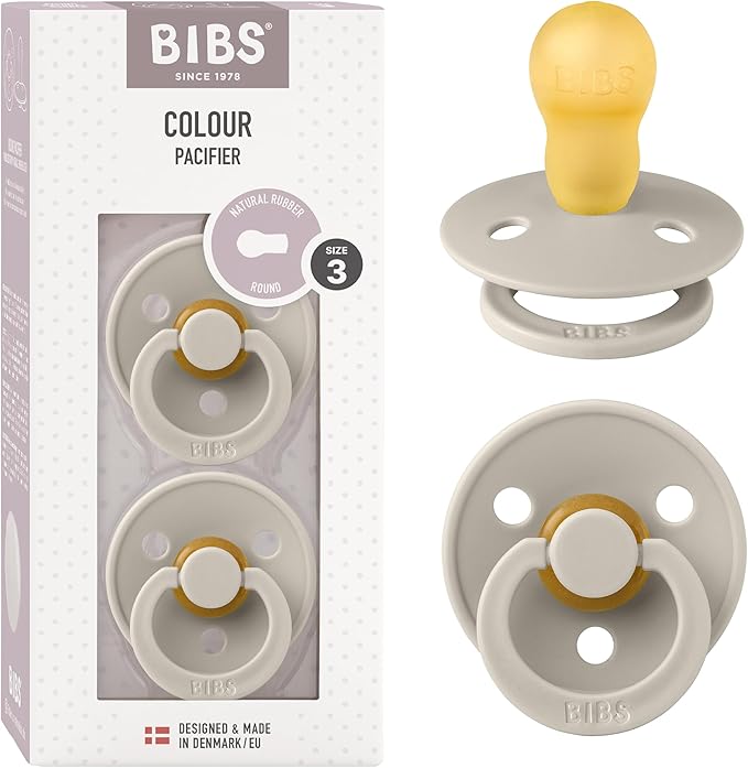 Bibs Pacifiers Color Collection, Set of 2 BPA-Free Latex Pacifiers Made in Europe, Round Nipple Baby Pacifier.
