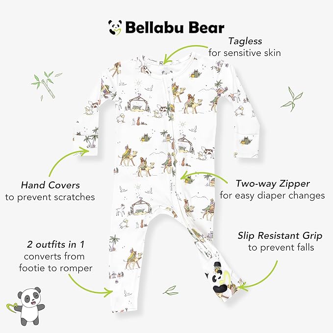 Bellabu Bear Convertible Footies for Baby Boys & Baby Girls, Family Matching Pajamas, Rayon from Bamboo