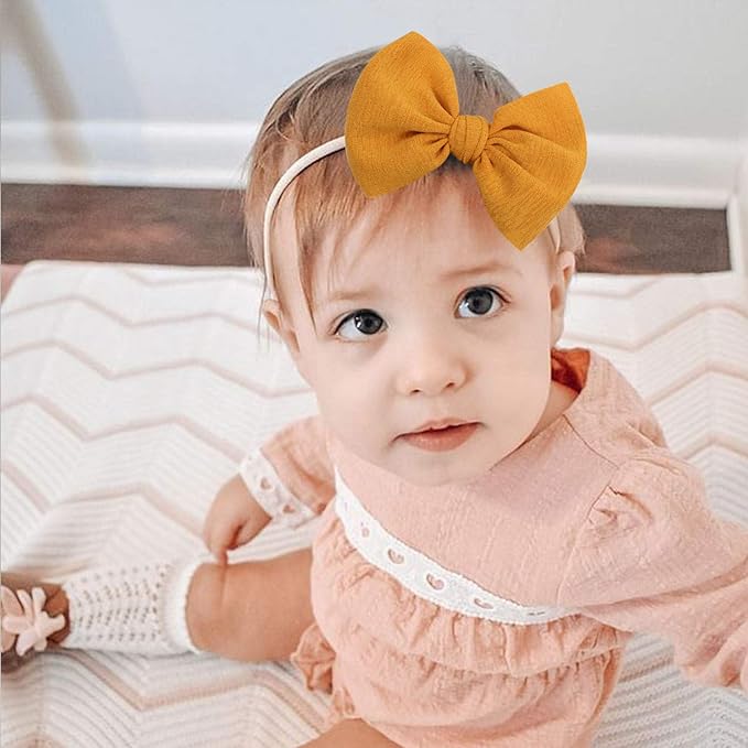 YanJie Baby Girls Nylon Headbands Newborn Bows Handmade Hair Bows Hairbands Hair Accessories for Newborn Infant Toddlers Kids(Gold Blue Dusty Rose)