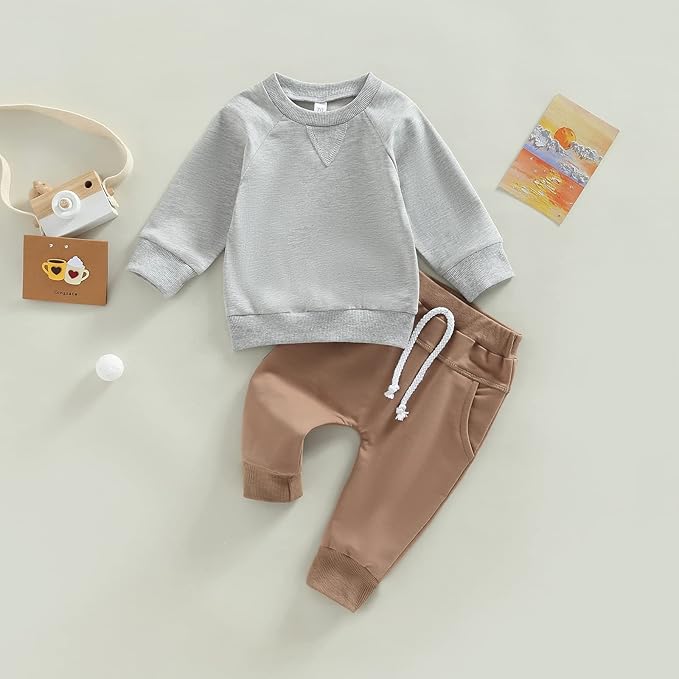 Toddler Baby Boy Fall Outfit Crewneck Long Sleeve Sweatshirt Tops Elastic Pants Jogger Cute Newborn Winter Clolthes Set