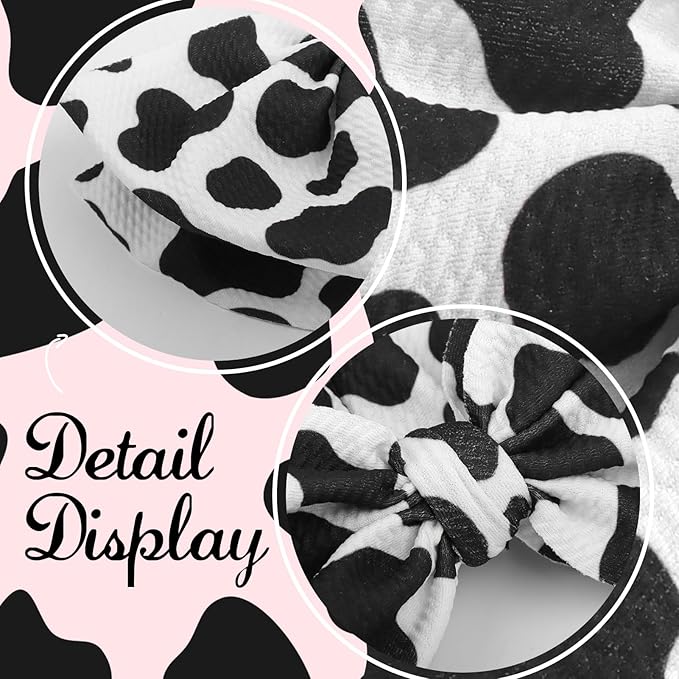 2Pcs Moo Cow Print 7’’ Hair Bows for Baby Girls Cowgirl Accessories Infant Toddler Baby Girl Headbands Pink Bow Hair Wrap