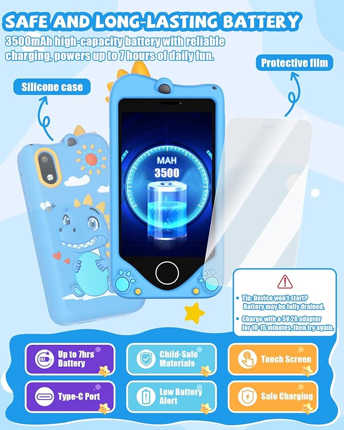 Kids Smart Phone for Girls - Safest Phone for Kid & Teens, Talk & Text - Kids Cell Phone Toy, 4.2'' Touchscreen, Dual Cameras, Games, 32GB Card (Blue)