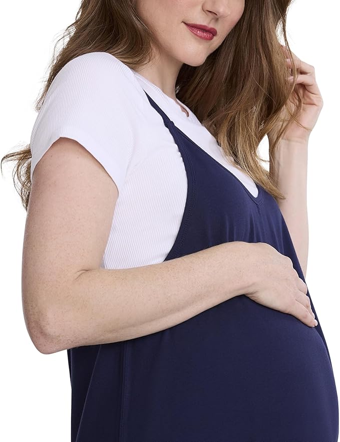 Motherhood Maternity womens Casual Baggy Sleeveless V-neck Pregnancy Romper Jumpsuit With Loose Spaghetti Straps and Pockets