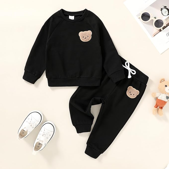 Fall Outfit for Toddler Boy Girl Long Sleeve Bear Sweatshirt Pant Sets Winter Pullover Clothes