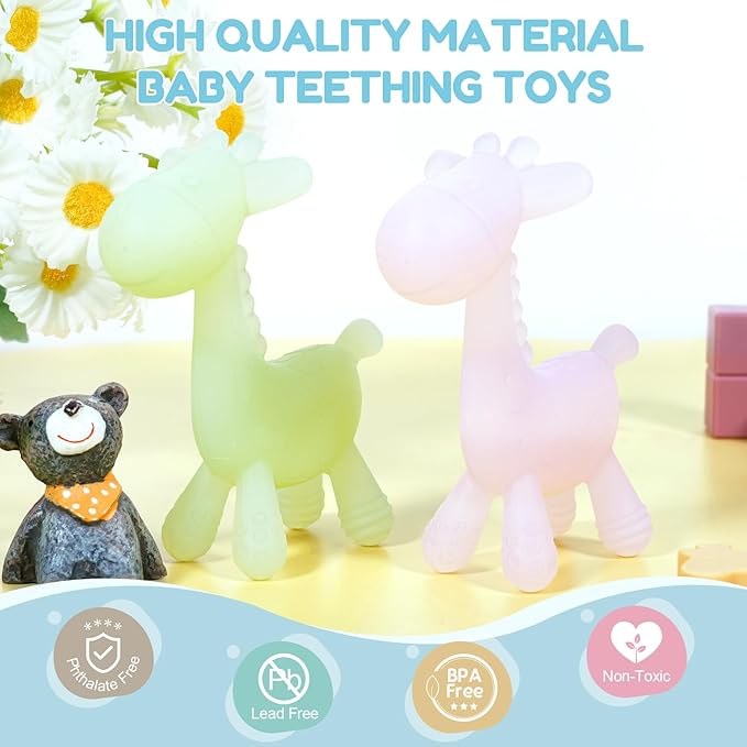 TYRY.HU Baby Teething Toys for Babies 0-6 6-12 Months,BPA Free Silicone Giraffe Teethers Toys, Soft-Textured Chew Toys, Montessori Sensory Toys for Boys Girls Teething Relief, 2 Pack