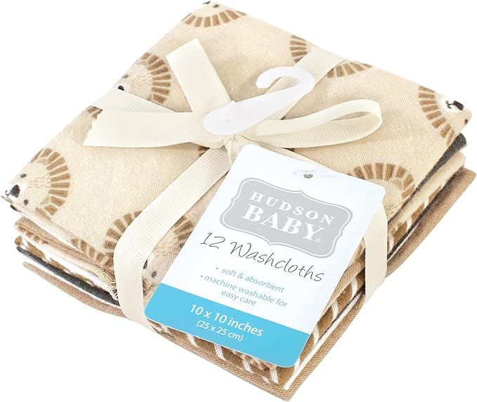 Hudson Baby Unisex Baby Flannel Cotton Washcloths, Brave Lion 12 Pack, One Size