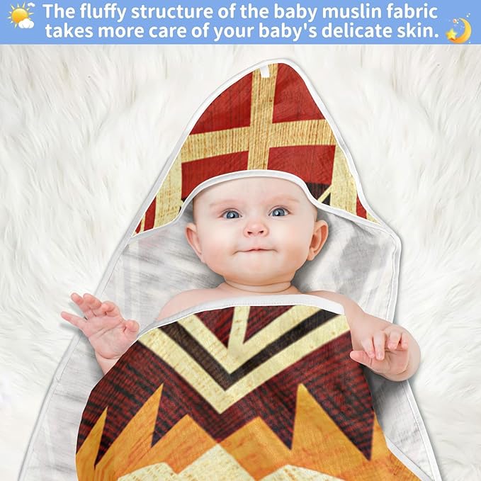 Native American Style Baby Towel Ultra Soft Hooded Towels for Babies - Ultra Absorbent Cotton Bath Towels 30x30 Inch