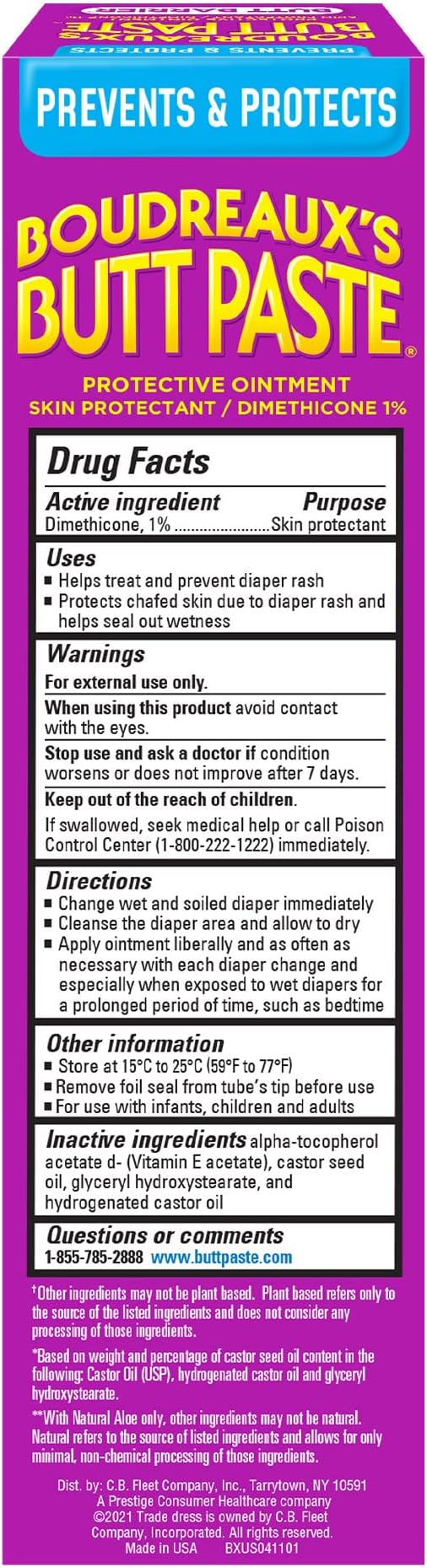 Boudreaux’s Butt Paste Butt Barrier Ointment, Preventive Dimethicone Baby Diaper Rash Cream, Provides Fast Relief from Moderate Rash and Discomfort, Pediatrician-Recommended Brand, 4oz Tube