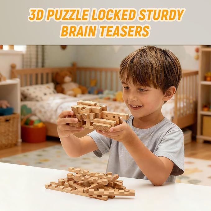 15 in 1 STEM Wooden Building Blocks -15+ Shapes, 3D Puzzle, Brain Games, Educational Toys Gift for Kids and Classroom, Montessori STEM Toys for Ages 5+ to Adults