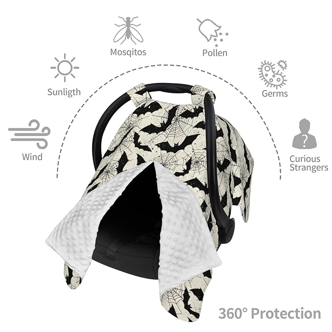 Black Bat Baby Car Seat Canopy Nursing Cover for Newborn Car Seat Breastfeeding Covers Blanket Newborn Shower Gift