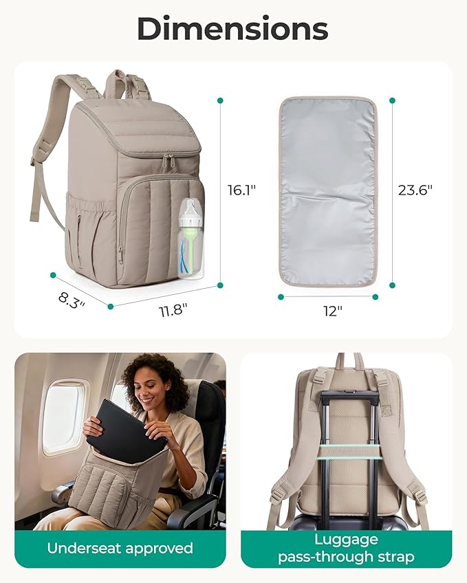 BAGSMART Diaper Bag Backpack, Large Baby Diaper Bag, Quilted Puffy Baby Bag for Mom with Quick-access Insulated Pockets, Lightweight Versatile Travel Backpack