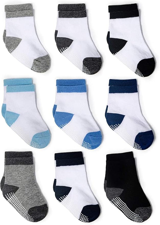 ZAPLES Baby Non Slip Grip Crew Socks with Anti Skid Soles for Infants Toddlers Kids Boys Girls