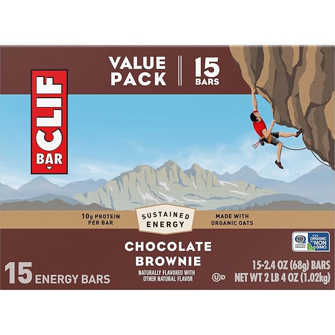CLIF BAR - Energy Protein Bars - Chocolate Brownie - Made with Organic Oats - Energy Bars - Non-GMO - (15 Pack)