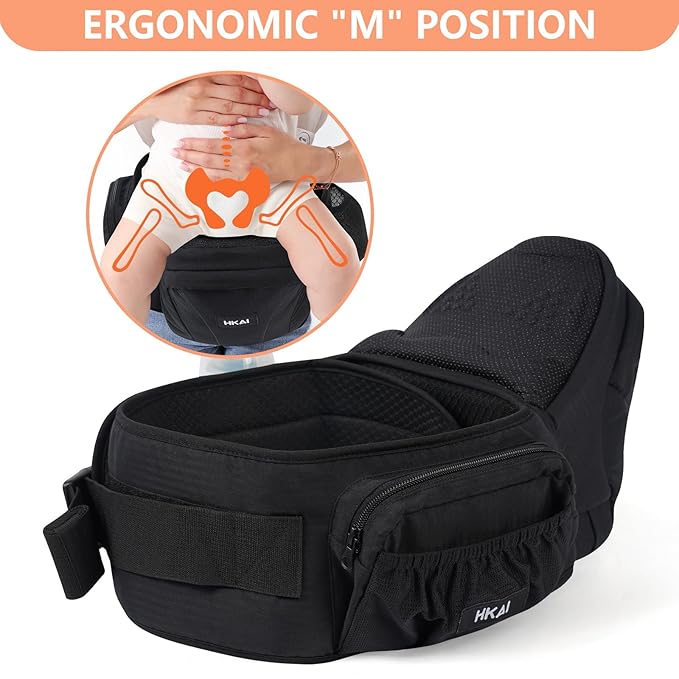 HKAI Baby Hip Carrier,Baby Carrier with Adjustable Waistband & Breathable Mesh, Ergonomic Carrier with Non-Slip Hip Seat Surface for Newborns & Toddlers (Black)