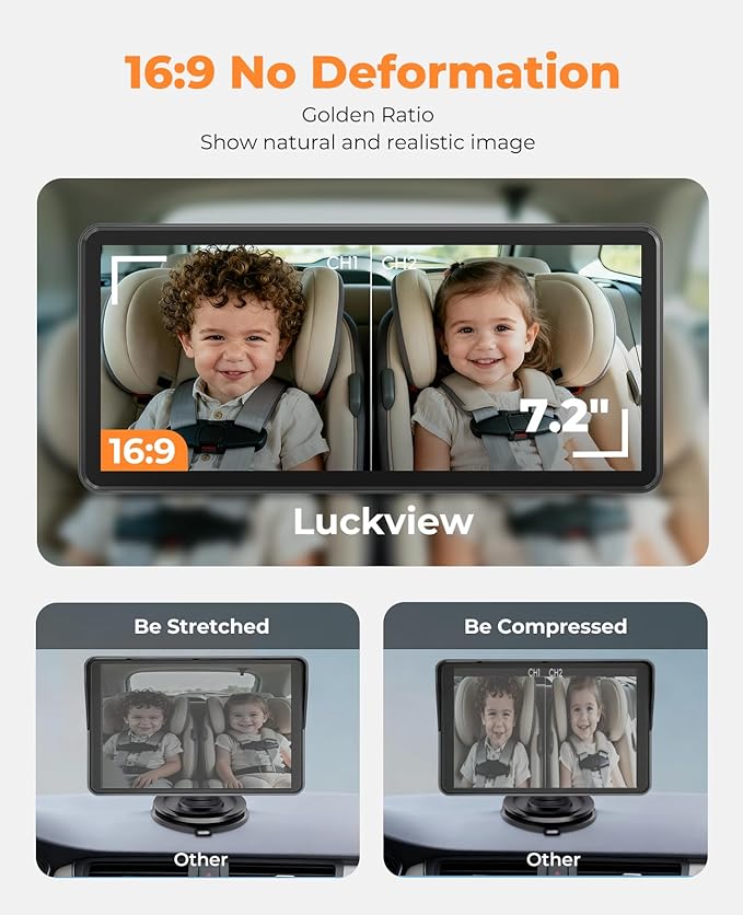 BM5PRO 7.2" 1080P HD Baby Car Camera for 2 Kids, Split Screen with IR Night Vision, Easy to Install & Adjust Brightness, Dual Car Camera Baby Monitor for Rear Seat Safety