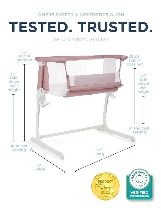 Baby Delight Beside Me Dreamer Bassinet | Bedside Sleeper & Baby Bassinet | 6-Position Height Adjustment | 100% GOTS Certified Organic Cotton Fabric | Organic Rose