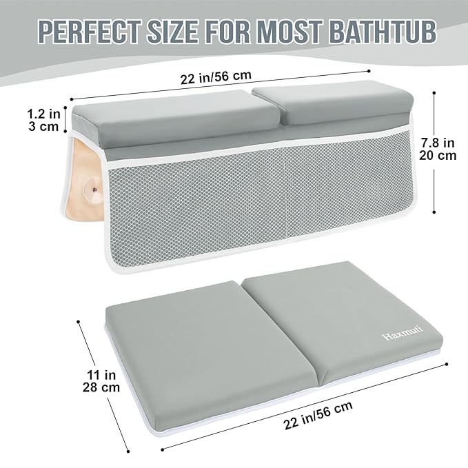 Bath Kneeler and Elbow Rest Pad Set, Thick and Quick Dry Kneeling Pad Support for Knee and Arm, Extra Large Baby Bath Kneeler Pads Bathtub Mat with Toys Organizer for Baby Bath Time, Grey