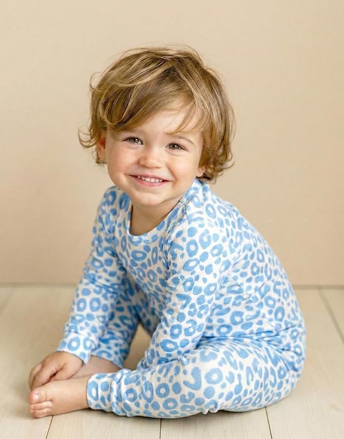 moimoln Baby Toddler Pajama Set Snug-Fit Cotton Modal Sleepwear, Leopard, Check & Solid Mix (6M-8Y, 1/2 Pack)