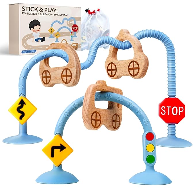 Baby Suction Cup Sensory Toy - Baby Toys for High Chairs, Airplane Travel, Bathtub, Restaurant, Montessori Interactive Silicone Teething Toys for Infants and Toddlers, Enhance Fine Motor Skills