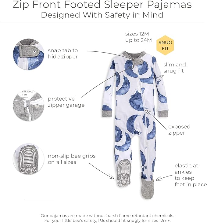Burt's Bees Baby baby-boys Sleeper Pjs, 100% Organic Cotton, One-piece Footie, Zip Up Jumpsuit, Snug Fit Pajamas