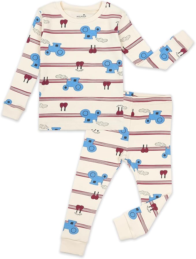 moimoln Sibling Matching 6M-8Y Soft Warm Cotton Modal Character Long Sleeve Snug-Fit Pajama Long Sleeve Sleepwear Daily
