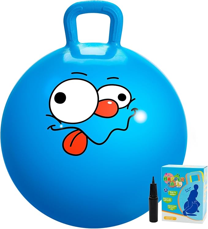 U&C Planet Hopper Ball 18 inches Bouncy Ball with Handle for Kids Age 3-6 Hoppity Hop Sit and Bounce Jumping Hopping Ball with Pump and Gift Box Great Gift for Birthday Christmas, Blue