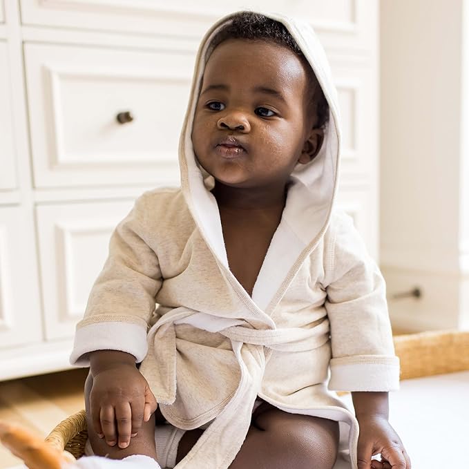 Burt's Bees Baby Infant Hooded Robe Organic Knit Terry Unisex Bathrobe, Newborn Bath Essentials, Unisex Boys and Girls, Size 0-9 Months Old