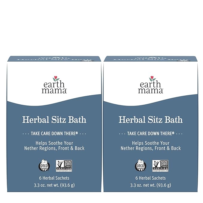 Earth Mama Herbal Sitz Bath | Pregnancy & Postpartum Essentials, Soothing Sitz Bath for Hemorrhoids with Witch Hazel, & Calendula, 6-Count (2-Pack)