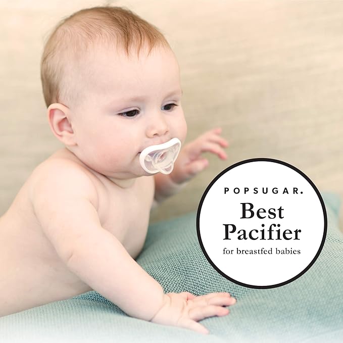 Nanobebe Baby Pacifiers 0-3 Month - Orthodontic, Curves Comfortably with Face Contour, Award Winning for Breastfeeding Babies, 100% Silicone, Baby Registry Gift 4pk,Pink/Grey