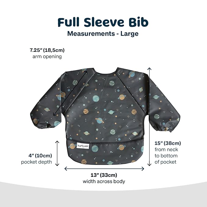 Tiny Twinkle Long Sleeve Bib for Babies & Toddlers | Waterproof Smock Bib for Eating | Machine Washable & Mess-Proof Feeding Essentials | Newborn Shower Gift (Space, 2-4Y)