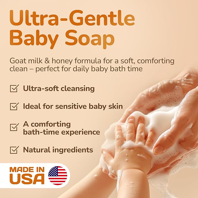 Relaxcation 3 Baby Soap Bars with Goat Milk and Honey - Naturally Cold Processed from Organic Ingredients - Handmade in USA - Ideal fro Newborns, babys, Kids and Adults (Pack of 3