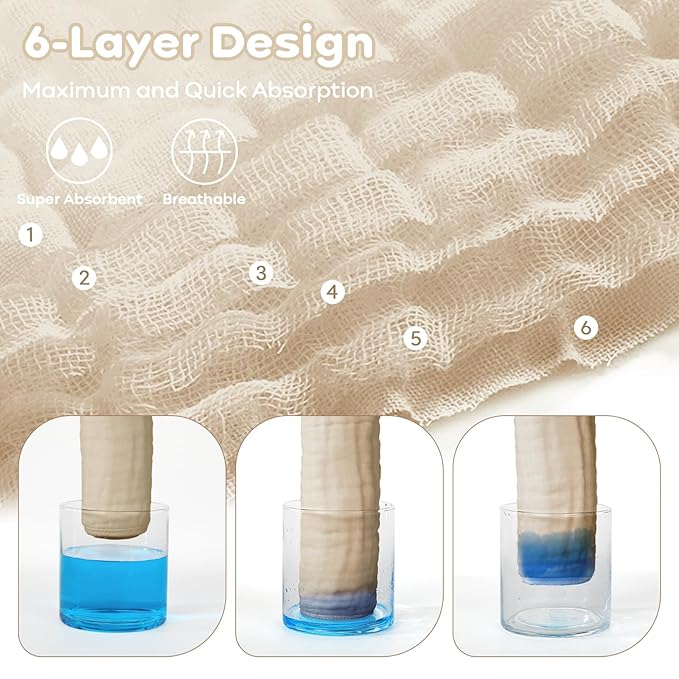 Yoofoss Muslin Baby Washcloths 100% Organic Cotton Face Towels 6 Pack Wash Cloths for Baby 12x12in Soft and Absorbent Baby Wipes (Apricot)