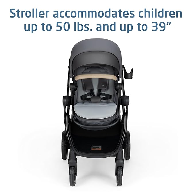 Maxi-COSI Zelia Pro 5-in-1 Travel System with Mico Pro Infant Car Seat, Baby Stroller Combo, Reversible Seat, Large Wheels, Adjustable Handle, Newborn to Toddler, Lightweight, Sea Salt