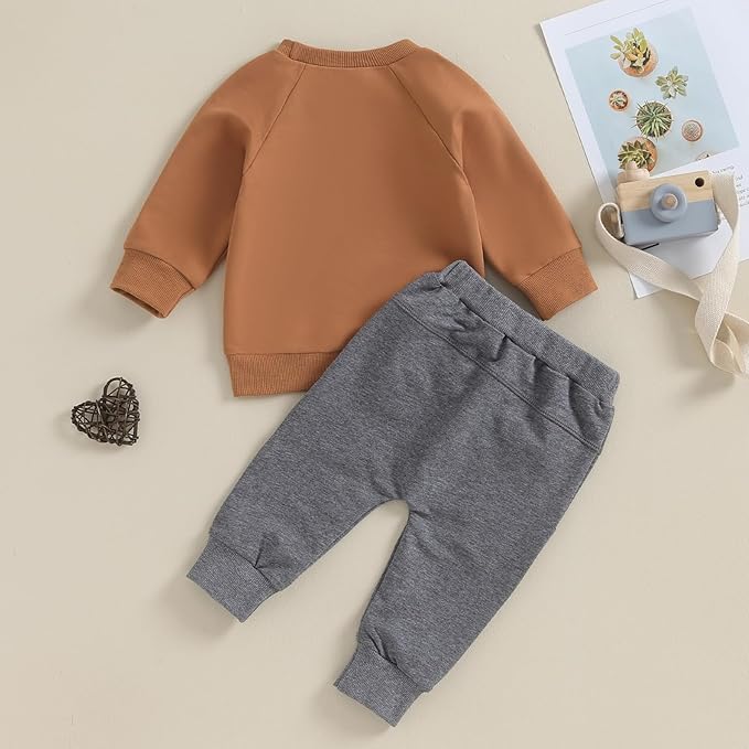 Toddler Baby Boy Clothes Solid Color Long Sleeve Crewneck Sweatshirt Top Casual Pants Set 2Pcs Fall Winter Outfits