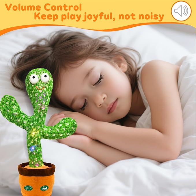 Dancing Talking Cactus Toy Mimics Back, Cactus Baby Toy Singing Mimicking Repeating Recording, Silly Sunny The Cactus Gift Yarn Bag Wrapped with 3xAA Battery (Volume Adjustment)