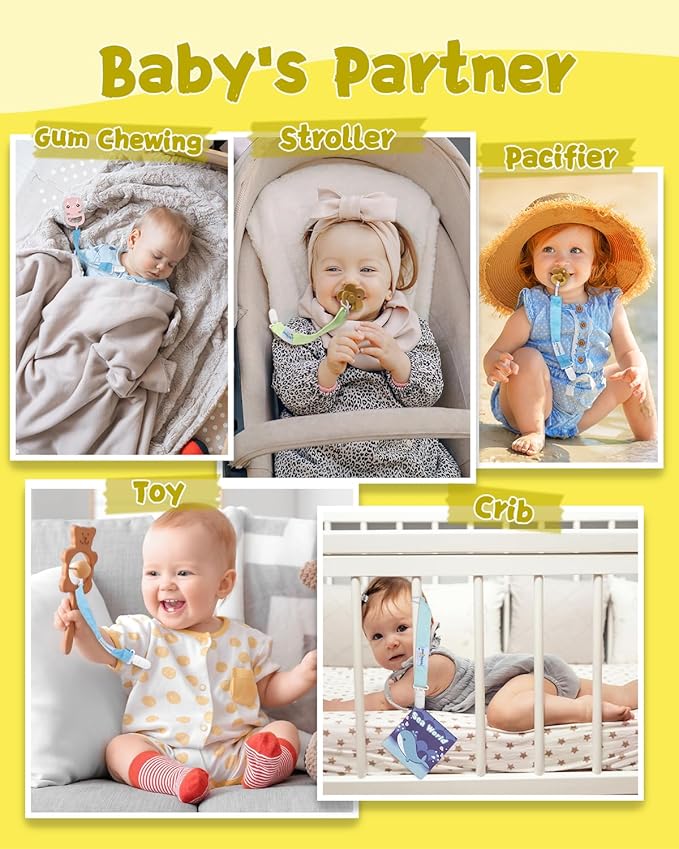 babygoal Neutral Pacifier Clips, 6 Pack Binky Paci Holder Leashes Fits for Most Pacifiers and Binkies