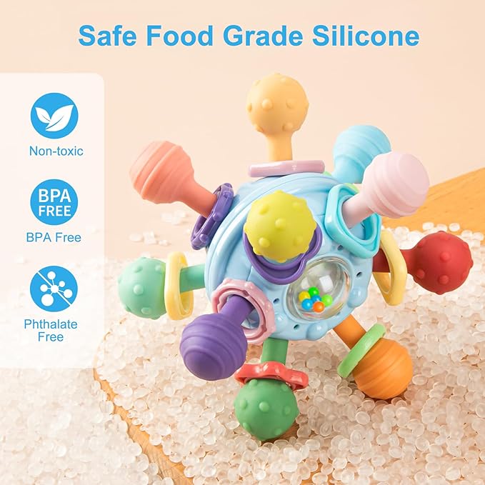 Baby Teething Toys, Baby Teethers Montessori Sensory Toys for 0-6 6-12 Months, Gifts for 1 Year Old Boys Girls Infant Newborn 0 3 6 9 12 18 Months Toys, Blue