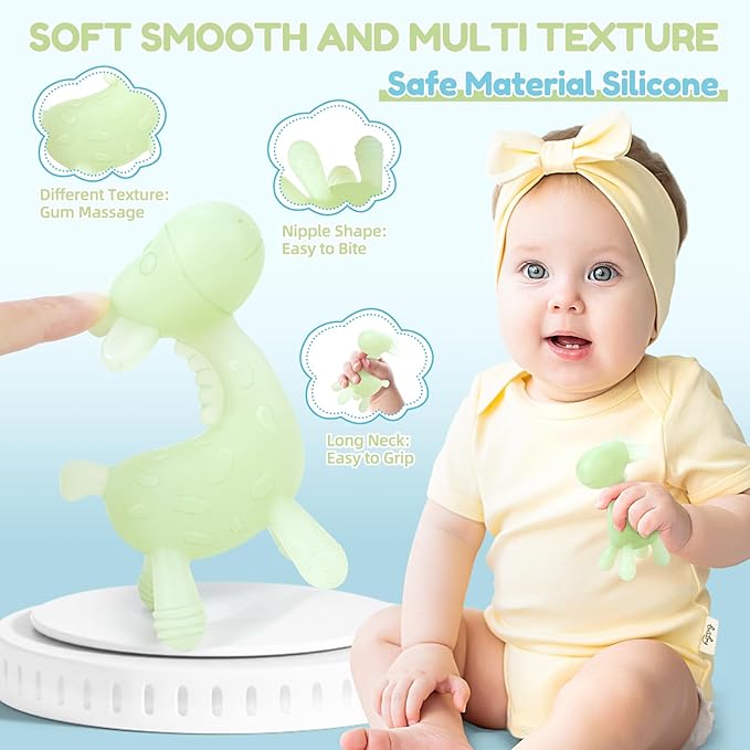TYRY.HU Baby Teething Toys for Babies 0-6 6-12 Months,BPA Free Silicone Giraffe Teethers Toys, Soft-Textured Chew Toys, Montessori Sensory Toys for Boys Girls Teething Relief, 2 Pack