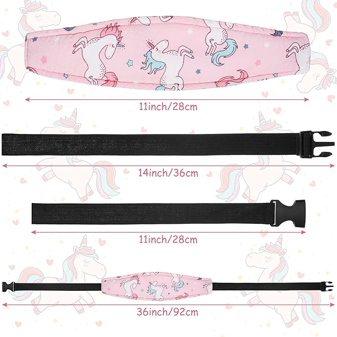 HESTYA 2 Pcs Carseat Head Support Toddler Stroller Seat Headrest for Sleeping Traveling Neck Relief Headband Strap for Kids Children Toddler Infant(Unicorn)