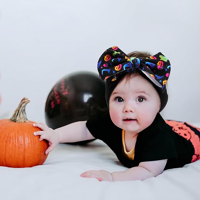 Halloween Baby Headbands 3 Pcs Nylon Headbands with Bows for Baby Girl for Newborns, Infants, Toddlers Halloween Outfit