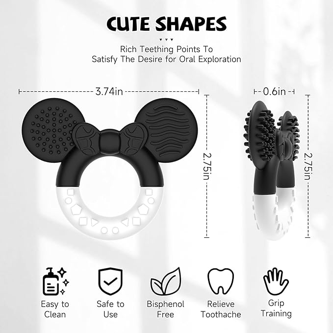 Baby Teething Toys，Teether for Babies 3＋Months，BPA Free Soft and Silicone Teething Relief Soothing Sore Gums Baby Chew Toys