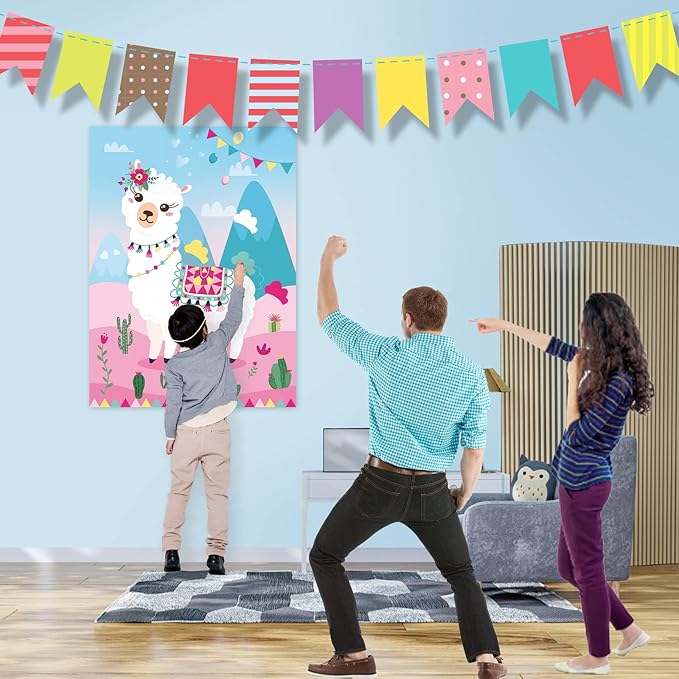 NEBURORA 2 Pack Pin The Tail on The Llama Game 2 Large 21"x 28" Posters with 48pcs Stickers Llama Themed Birthday Party Supplies Decorations for Girls Fiesta Party Games Classroom Game