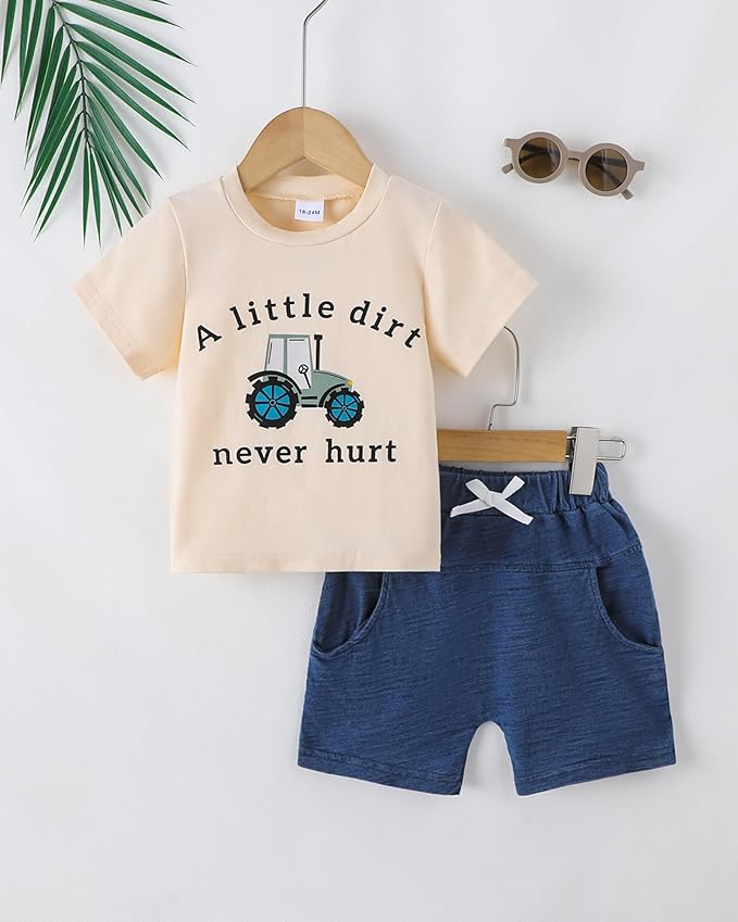 Jecson Baby Boy Summer Clothes Toddler Boy Outfits Letter Print Short Sleeve T-Shirt Denim Shorts Clothing Set 6M-4T
