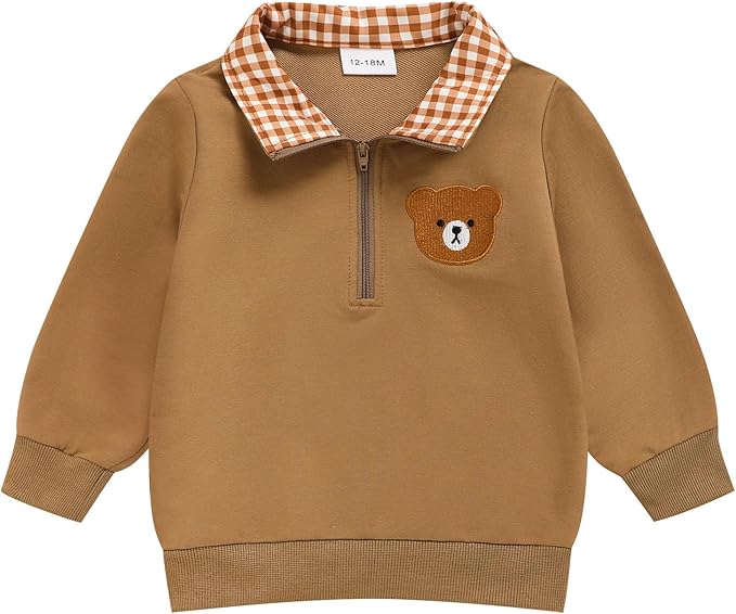 Toddler Boy Quarter Zip Collared Pullover Long Sleeve Fall Winter Baby Boy Clothes Outfit 12M-4T