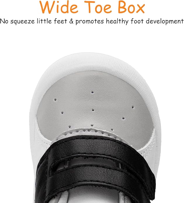 Baby Shoes Boys Girls First Walking Shoes Wide Toe Box Barefoot Zero Drop Infant Shoes Lightweight Nonslip Soft First Walkers PU Leather Toddler Sneakers for 6-24 Months