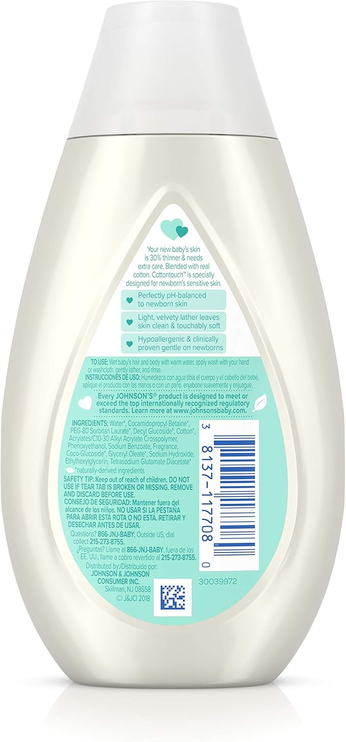 Johnson's CottonTouch Newborn Baby Wash & Shampoo, Made with Real Cotton, 6.8 fl. oz