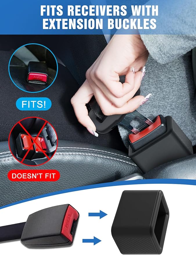 2 PCS Seat Belt Buckle Holder, Silicone Seatbelt Buckle Booster to Makes Receptacle Stand Upright for Easy Access (Black)