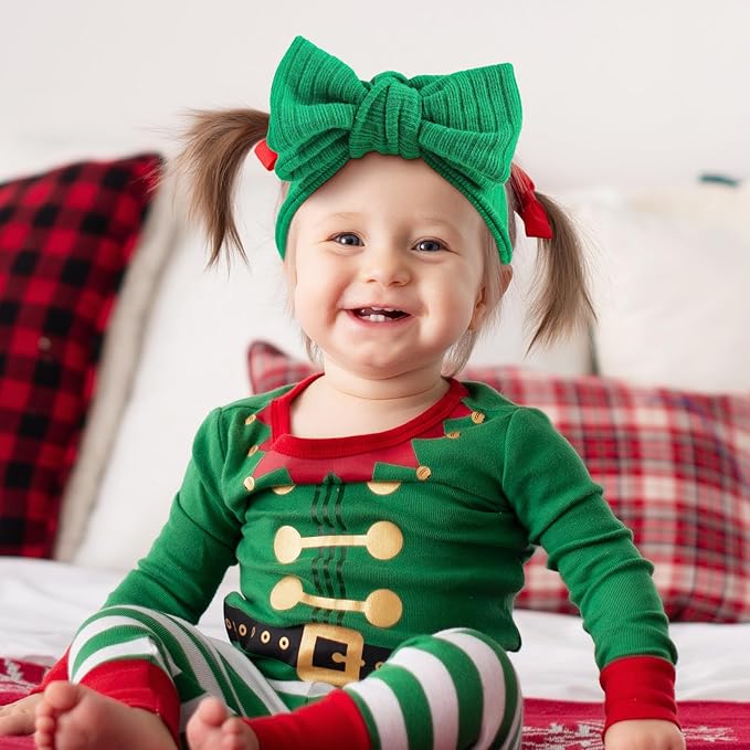 YanJie Christmas Baby Girls Headbands Red Green White Stretchy Waffle Hair Bows Toddler Headband Newborn Big Baby Bows Girls Hair Accessories